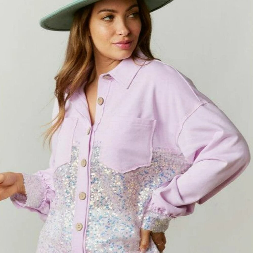 Fantastic Fawn Lavender sequin shacket